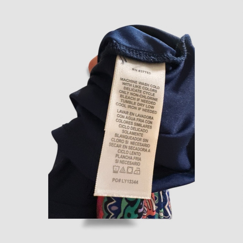 Laundry By Shelli Segal Navy Blue and Multicolour Print Sheath  size Large - Picture 12 of 13